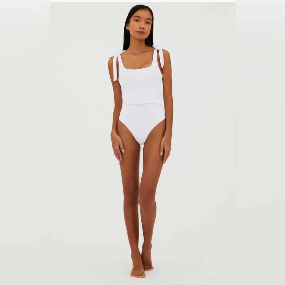 Beach Riot Sydney Belted One-Piece Swimsuit, White, Size Large, $168